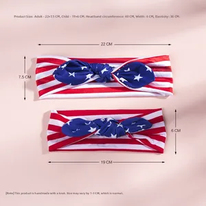 Size chart for American flag rabbit ear headbands showing adult and child dimensions
