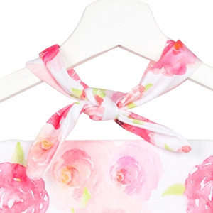 Floral maternity robe with matching swaddle blanket and headband set for mom and baby