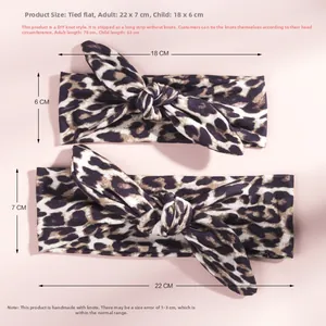 Size chart for leopard print DIY knotted headbands for mothers and children in two sizes