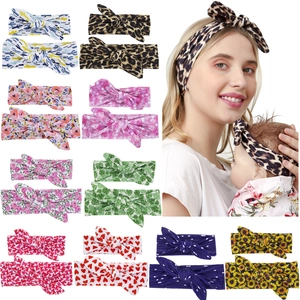 Polyester Knotted Headband For Mommy And Baby Rabbit Ear Bow DIY Headband Leopard Heart Floral Printed Parent Child Hair Accessories