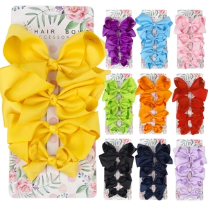 Grosgrain ribbon hair bow clip set for girls in ten assorted colors and three sizes