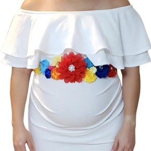Ceinture de Maternité Fleurie Avec Strass et Künstliche Perles Pour Femmes Enceintes Baby Shower Accessoires Photo Ruban de Satin