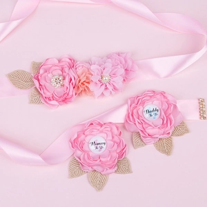 Handmade Maternity Sash And Corsage Set Mommy To Be Daddy To Be Flower Ribbon Belt For Baby Shower Gender Reveal Party Photo Props