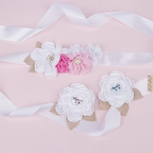 Pink floral Mommy To Be sash and Daddy To Be badge set for pregnancy photo props