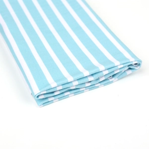 Close-up of sky blue and white striped fabric texture for newborn swaddle blanket
