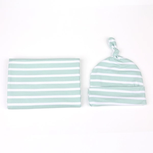 Ensemble couverture d'emmaillotage et bonnet noué pour nouveau-né à rayures vertes