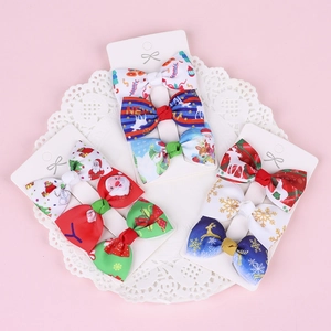 Christmas Kids Bow Hair Clips Grosgrain Ribbon Santa Reindeer Snowflake Pattern Festive Hair Accessories For Girls