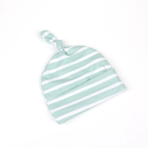 Bonnet bébé à nœud avec rayures horizontales vertes et blanches en coton doux