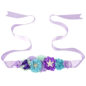 Ceinture de maternité sirène avec ruban violet et fleurs en tissu pour photos de grossesse