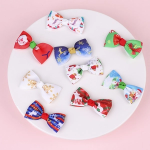 Set of 9 Christmas grosgrain ribbon hair bows featuring festive patterns and prints