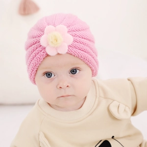 Bonnet Turban en Tricot pour Bébé Fille Grande Fleur Décoration Doux Chaud Hiver Beanie Pull Cap pour Nourrissons Nouveau-nés Chapeau de Laine