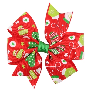 Christmas hair clips set with red and green bowknot patterns for little girls