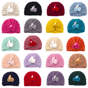 Knitted rabbit baby turban hats in twenty different solid colors for toddlers aged 0-3
