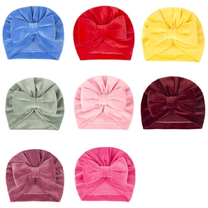 Bonnets d'hiver en velours pour bébé avec grands nœuds en huit couleurs unies