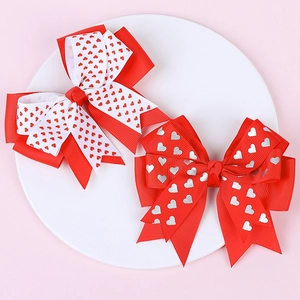 Détails de barrettes à cheveux faites main avec nœuds multicouches à motifs cœurs