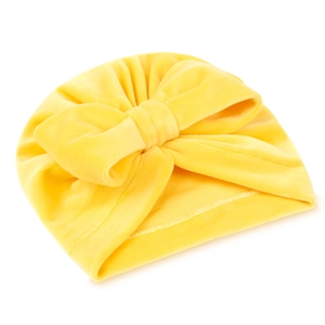 Bonnet d'hiver en velours pour bébé avec grand nœud de couleur jaune citron vif