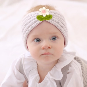 Bandeau à Tricoter pour Bébé Fleur en Fil de Laine Chaud pour Tout-Petits Nourrissons Hiver Automne Crochet Floral Accessoire