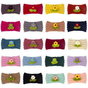 Bandeaux bébé en tricot avec fleurs crochetées et feuilles vertes en 16 couleurs
