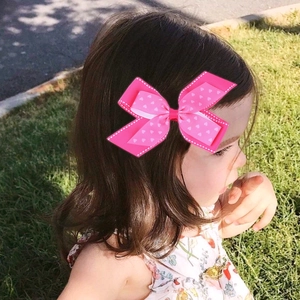 Valentine's Day Kids Heart Pattern Grosgrain Ribbon Bow Hair Clips Sweet Pink Duckbill Clip Hair Accessories For Girls