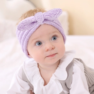 Bandeau Bébé en Tricot Souple Élastique Chaud Hiver Nœud Oreilles de Lapin Bande à Cheveux Pour Nourrisson Enfant Accessoire