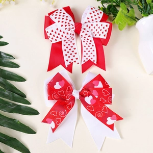 Barrettes à cheveux nœuds multicouches faits main rouge et blanc avec motifs de cœur