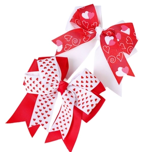 Barrettes à cheveux à nœuds avec motifs de cœurs rouges et blancs pour filles Saint-Valentin