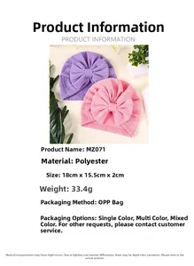 Tableau des tailles pour bonnet turban bébé en polyester mesurant 18cm x 15,5cm