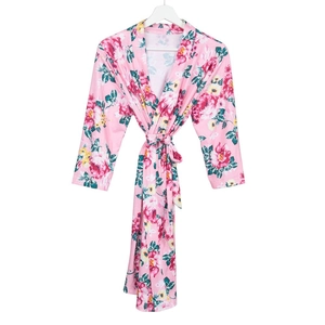 Bata de maternidad rosa floral con cinturón a juego para embarazo y lactancia maternal