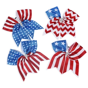 4-piece American flag glitter cheer bows set with rhinestones for girls hair