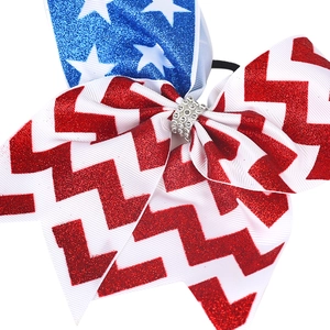Independence Day girls large bow hair tie with American flag stars and red stripes