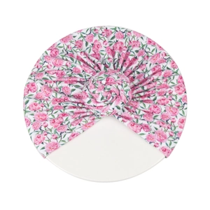 Bonnet turban pour bébé à imprimé floral avec détail de nœud fait à la main