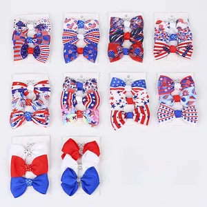 Three-piece US Independence Day hair bow sets with red white blue stars and stripes patterns