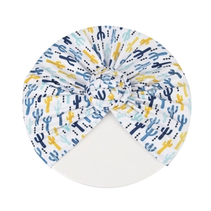 Bonnet turban blanc à imprimé cactus coloré avec un design élégant de nœud donut