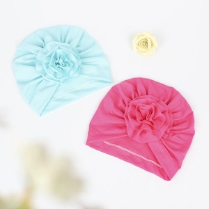 Turbanti elastici per neonati con grandi fiori in set blu cielo e rosa acceso