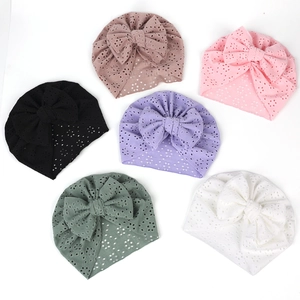 Bonnet Turban pour Bébé Mélange de Coton Grand Nœud Ajouré Respirant Beanie Bandeau Nouveau-né Photographie Accessoires Quotidiens