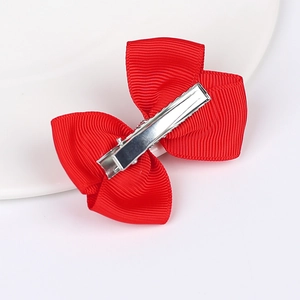 Independence Day red ribbon hair bow set with silver metal alligator clips for girls