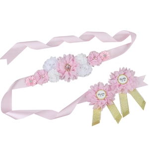 Pink floral Mommy To Be sash and Daddy To Be corsage set for baby shower parties