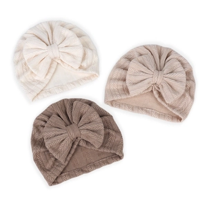 Bonnets turban en tricot pour bébé avec nœud motif épi en crème, marron clair et marron foncé
