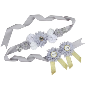 Gray Baby Shower Flower Sash and Pins Set for Mommy and Daddy To Be Party Decor