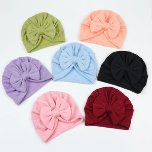 Bonnets turban pour bébé avec motif de blé et grand nœud en sept couleurs unies