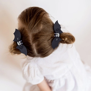 Halloween Bat Hair Clips For Girls Kids PU Leather Bat Wings Bowknot Hairpins Costume Party Accessories