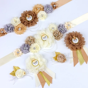 Teddy bear maternity sash set with Mommy To Be ribbon for baby shower parties