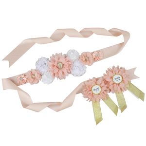 Pink chiffon flower sash and badges set with Mommy To Be and Daddy To Be text