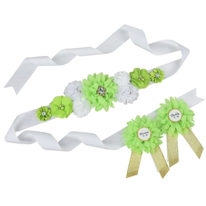 Green and white maternity sash set with Mommy To Be and Daddy To Be corsage badges