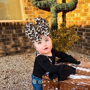 Baby Girls Turban Hat With Big Bow Leopard Velvet Soft Newborn Infant Headwrap Photography Prop Warm Toddler Cap
