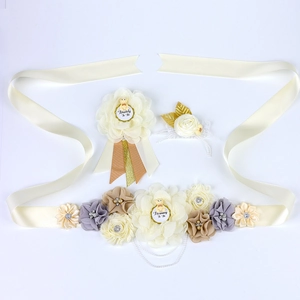 Detailed set including chiffon flower maternity sash and Mommy To Be pins for baby shower