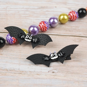 Halloween jewelry set with black bat hair clips and colorful beaded chunky necklace
