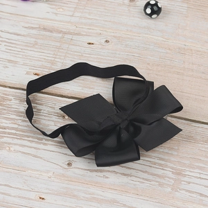 Handmade black grosgrain ribbon double bow elastic headband for babies and children