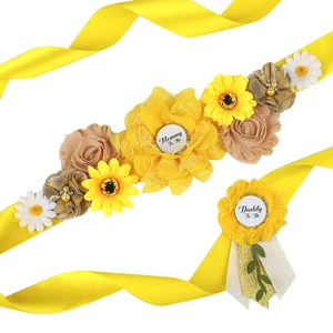 Mommy To Be Floral Maternity Sash And Daddy To Be Badge Set For Baby Shower Party Sunflower Chiffon Flower Etiquette Belt