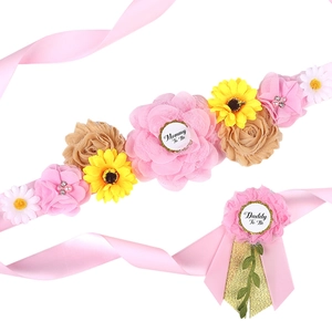 Pink floral Mommy To Be sash and Daddy To Be badge set for baby shower and maternity photos